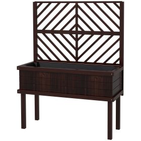 Raised Garden Bed with Trellis Wooden Elevated Planter Box Outdoor for Climbing Plants with Drainage Carbonized