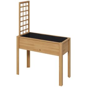 Elevated Wood Planter with Trellis for Climbing Plants, Raised Garden Bed with Legs and Drainage Holes, Natural