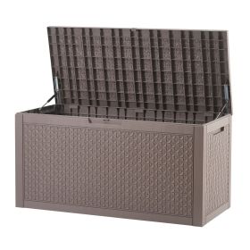 Outdoor Storage Box, 100 Gallon Resin Deck Box, Backyard Outside Toy and Towel Storage Cabinet Waterproof, for Patio Furniture Cushions, Garden T