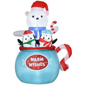 5ft Christmas Inflatables Outdoor Decorations Blessed Polar Bear and Penguins in the Cup, Blow-Up LED Yard Christmas Decor for Garden, Lawn, Part