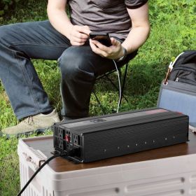 Pure Sine Wave Inverter, 3000 Watt, DC 12V To AC 120V Power Inverter With 2 AC Outlets 2 USB Port 1 Type-C Port, LCD Display And Remote Controlle (Option: Black)