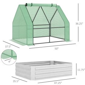 4 X 3 X 3ft Raised Garden Bed With Mini Greenhouse, Galvanized Raised Garden Bed With Cover For Herbs And Vegetables, Small Greenhouse For Patio (Option: Green Gray)