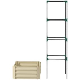 Galvanized Open Bottom Raised Garden Bed Planter with Tomato Cage Trellis (Color: Beige)