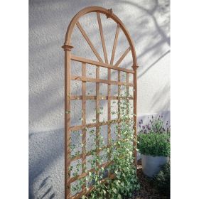 77-inch Outdoor Vinyl Lattice Garden Trellis with Arched Top (Color: Light Brown)