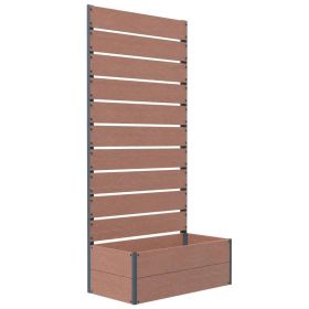 Outdoor Raised Garden Bed Planter with Slatted Fence Trellis in Wood Finish (Color: Brown)