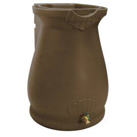 65 Gallon Plastic Urn Rain Barrel with Planter Top (Color: Brown Oak)