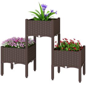 Plastic Raised Garden Bed with Legs, Self Watering Elevated Planter Boxes with Drainage Holes and Plugs, Easy Assembly (Option: Brown-450x440x255 mm)