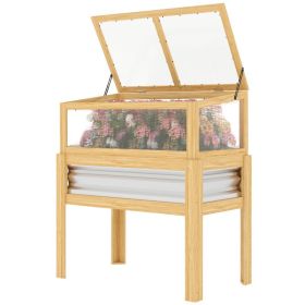 Raised Garden Bed with Mini Greenhouse, Elevated Planter Box with Legs and Bed Liner for Flowers, Vegetables (Option: Natural Wood-980x540x145 mm)