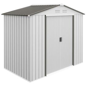 7x4 Garden Shed, Storage Shed With 4 Vents & 2 Sliding Doors, Garden Tool House For Backyard,Multiple Packages Shipped. Please Pay Attention To T (Option: White)