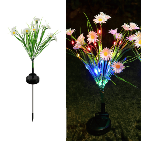 Solar Garden Lights LED Flower Stake Lamp Outdoor Yard Waterproof Patio Decor (Package: 3 Pack, Color: White)