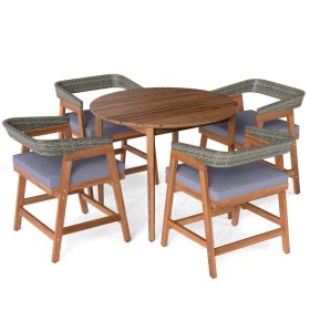 5 Pieces Patio Dining Set with Cushions and PE Rattan Backrest for Garden and Backyard (Select: Round Table Set)