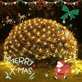 LED Christmas Net Lights Battery Operated 2x3M 192LED Waterproof Mesh Light 8 Modes Christmas Lights for Indoor Outdoor Xmas Party Yard Garden De (quantity: 4PCS)