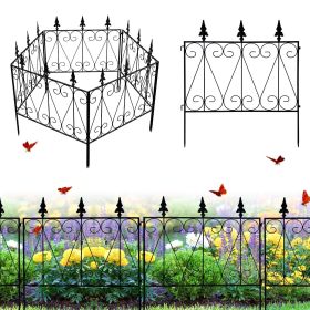 PPL Metal Garden Fencing, 5 Panels Decorative Garden Fence Border, 26in (H) x 10ft (L), Animal Barrier for Dogs, Flower Edging for Yard (Color: Black)