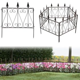 PPL Metal Garden Fencing, 5 Panels Decorative Garden Fence Border, 26in (H) x 10ft (L), Animal Barrier for Dogs, Flower Edging for Yard (Color: Black Gold)