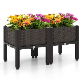 2 Set Elevated Plastic Raised Garden Bed Planter Kit for Flower Vegetable Grow (Color: Brown)