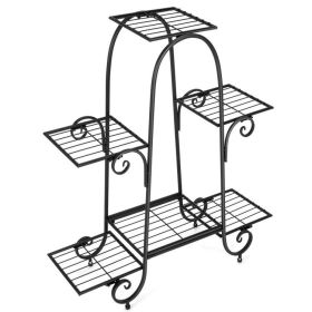 6-Tier Plant Stand with Adjustable Foot Pads (Color: Black)